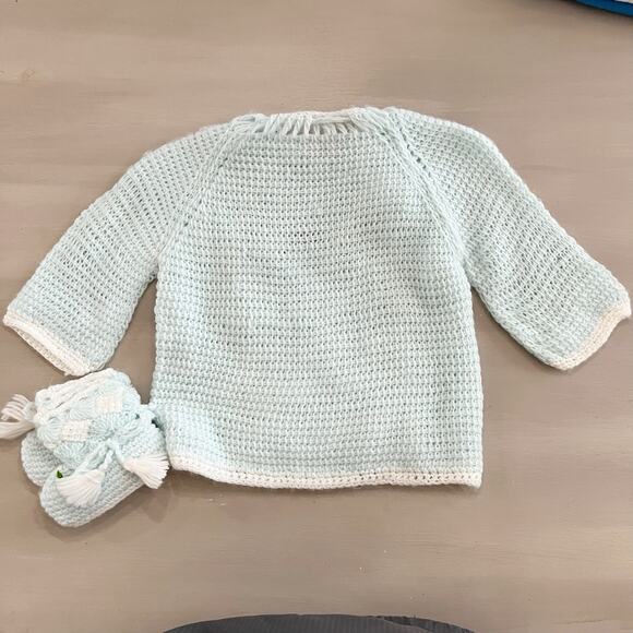 VTG Baby Sweater Booties Set Handmade in Republic of Korea Blue Knit Crochet - Picture 2 of 10